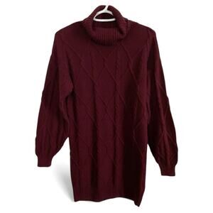 Hollister Women's Sweater Small Long Maroon Red Cable Knit Cotton Blend Dress